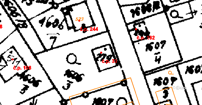 Trhová Kamenice 33 na parcele st. 279 v KÚ Trhová Kamenice, Katastrální mapa