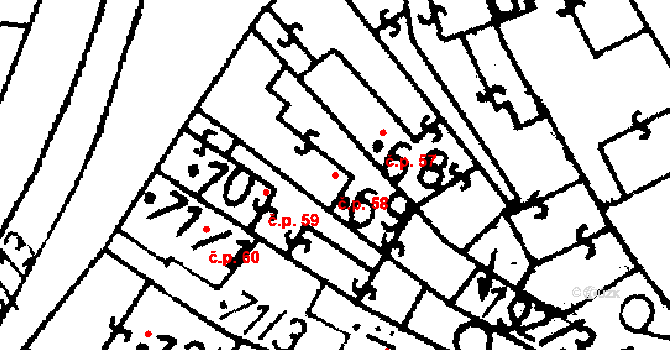 Bernartice 58 na parcele st. 69 v KÚ Bernartice u Milevska, Katastrální mapa