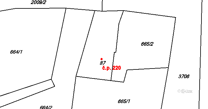 Lukavice 220 na parcele st. 87 v KÚ Lukavice v Čechách, Katastrální mapa