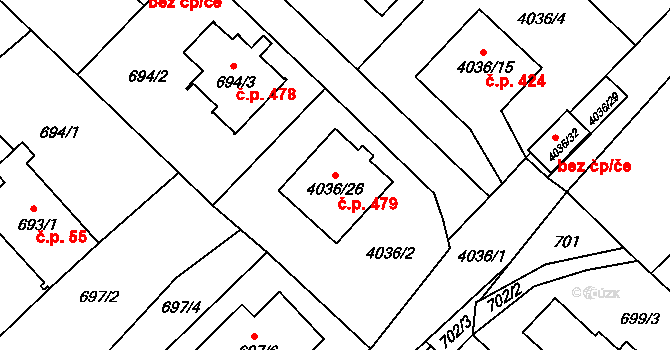 Choceňské Předměstí 479, Vysoké Mýto na parcele st. 4036/26 v KÚ Vysoké Mýto, Katastrální mapa