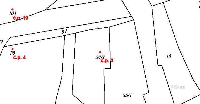 Beroun-Hostim 3, Beroun na parcele st. 34/1 v KÚ Hostim u Berouna, Katastrální mapa