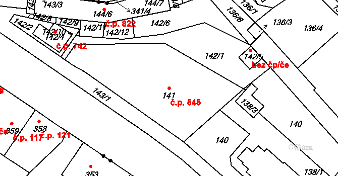 Libčice nad Vltavou 545 na parcele st. 141 v KÚ Letky, Katastrální mapa