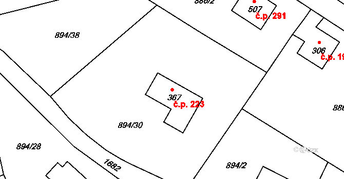 Ludvíkovice 223 na parcele st. 367 v KÚ Ludvíkovice, Katastrální mapa