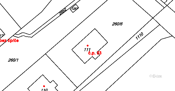 Úhřetická Lhota 83 na parcele st. 111 v KÚ Úhřetická Lhota, Katastrální mapa