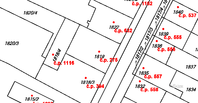 Holice 275 na parcele st. 1819 v KÚ Holice v Čechách, Katastrální mapa