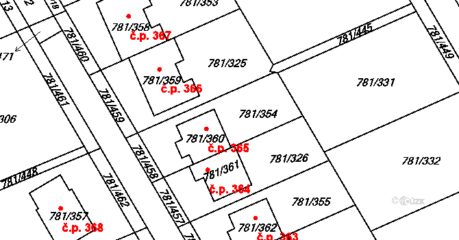 Újezdec 364, Uherský Brod na parcele st. 781/361 v KÚ Újezdec u Luhačovic, Katastrální mapa