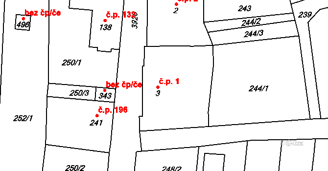 Besednice 1 na parcele st. 3 v KÚ Besednice, Katastrální mapa