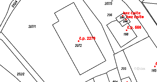 Nový Jičín 2278 na parcele st. 2072 v KÚ Nový Jičín-Dolní Předměstí, Katastrální mapa