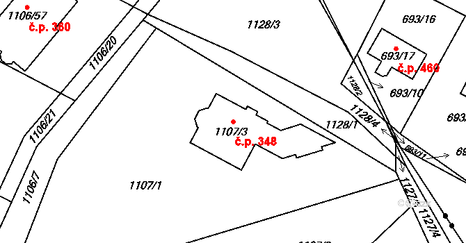 Senec 348, Zruč-Senec na parcele st. 1107/3 v KÚ Senec u Plzně, Katastrální mapa