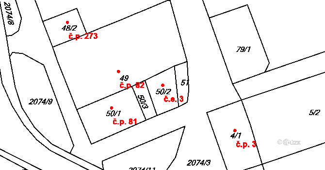 Merklín 3 na parcele st. 50/2 v KÚ Merklín u Přeštic, Katastrální mapa