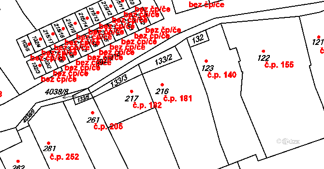 Kryry 181 na parcele st. 216 v KÚ Kryry, Katastrální mapa