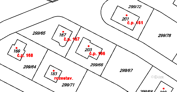 U Vodojemu 166, Bavoryně na parcele st. 203 v KÚ Bavoryně, Katastrální mapa