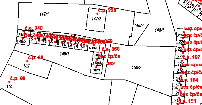 Podbořany 360 na parcele st. 149/15 v KÚ Podbořany, Katastrální mapa