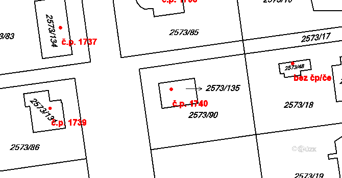 Rychnov nad Kněžnou 1740 na parcele st. 2573/135 v KÚ Rychnov nad Kněžnou, Katastrální mapa