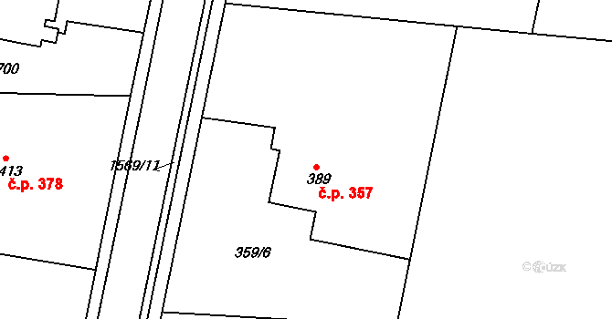 Nepomuk 357 na parcele st. 389 v KÚ Nepomuk, Katastrální mapa