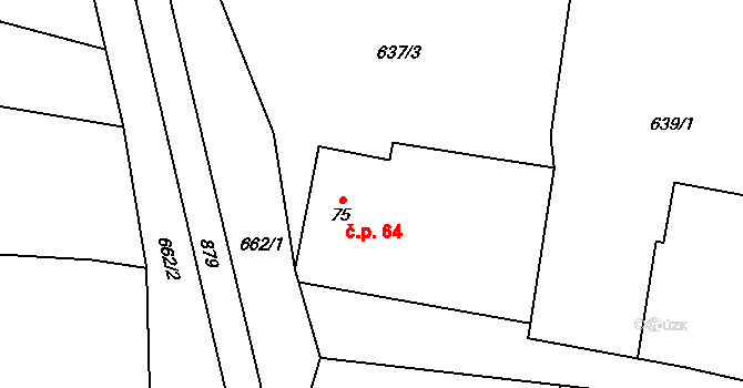 Chřenovice 64 na parcele st. 75 v KÚ Chřenovice, Katastrální mapa