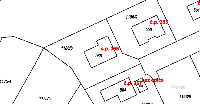 Rozstání 365 na parcele st. 588 v KÚ Rozstání pod Kojálem, Katastrální mapa