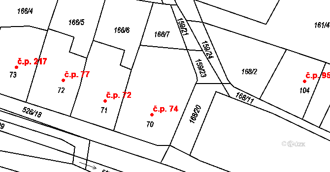 Čižice 74 na parcele st. 70 v KÚ Čižice, Katastrální mapa