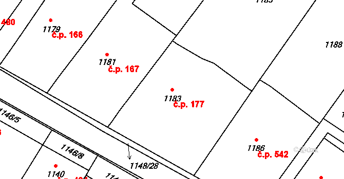 Lednice 177 na parcele st. 1183 v KÚ Lednice na Moravě, Katastrální mapa
