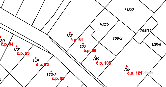 Hlinsko pod Hostýnem 96, Bystřice pod Hostýnem na parcele st. 127 v KÚ Hlinsko pod Hostýnem, Katastrální mapa