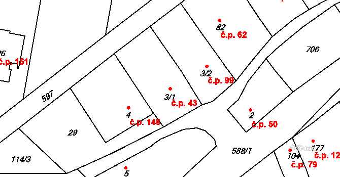 Tučapy 43, Holešov na parcele st. 3/1 v KÚ Tučapy u Holešova, Katastrální mapa