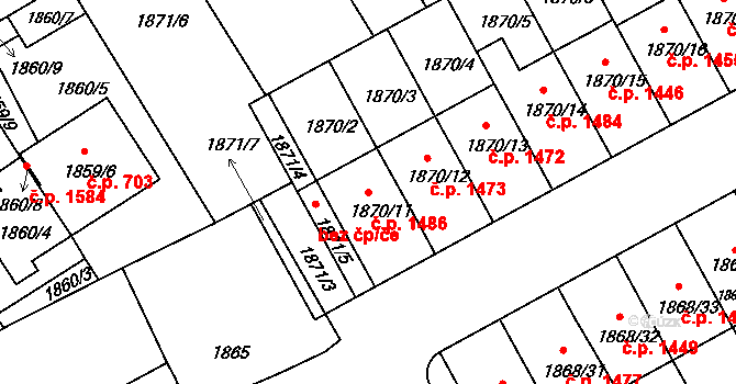 Holešov 1486 na parcele st. 1870/11 v KÚ Holešov, Katastrální mapa