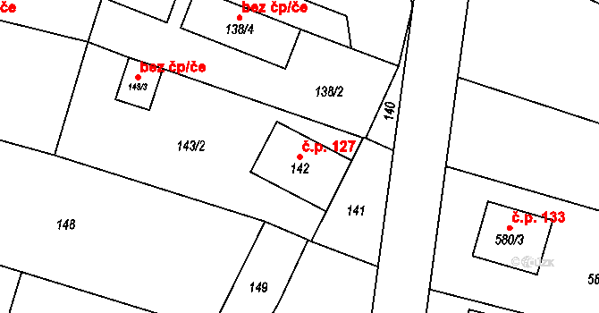 Vranovice 127, Vranovice-Kelčice na parcele st. 142 v KÚ Vranovice, Katastrální mapa