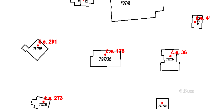 Oslnovice 178 na parcele st. 797/35 v KÚ Oslnovice, Katastrální mapa