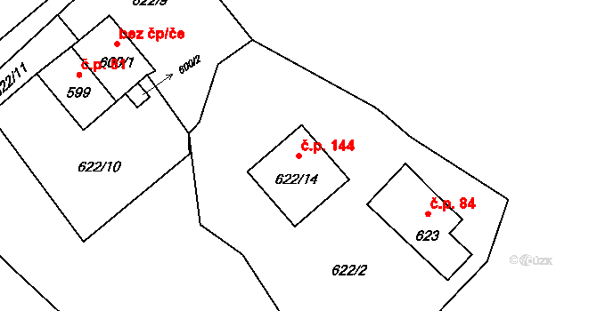 Černotín 144 na parcele st. 622/14 v KÚ Černotín, Katastrální mapa