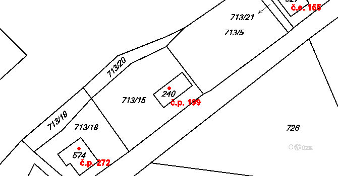 Rataje nad Sázavou 199 na parcele st. 240 v KÚ Rataje nad Sázavou, Katastrální mapa