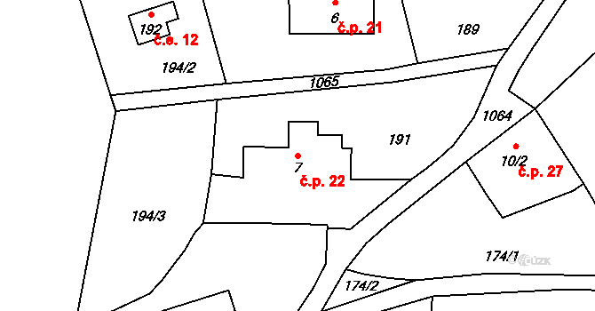 Barochov 22, Řehenice na parcele st. 7 v KÚ Malešín, Katastrální mapa