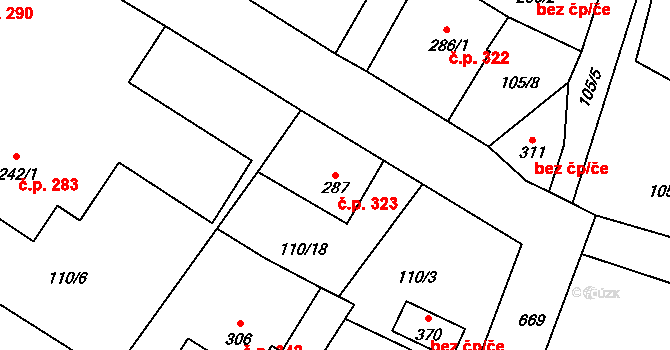 Josefův Důl 323 na parcele st. 287 v KÚ Josefův Důl u Jablonce nad Nisou, Katastrální mapa