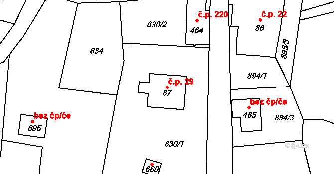 Alšovice 29, Pěnčín na parcele st. 87 v KÚ Alšovice, Katastrální mapa
