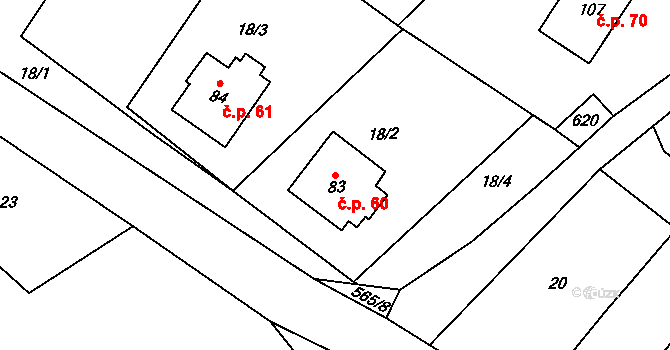 Sezemice 60 na parcele st. 83 v KÚ Sezemice, Katastrální mapa