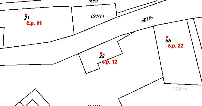 Neratov 12 na parcele st. 22 v KÚ Neratov, Katastrální mapa