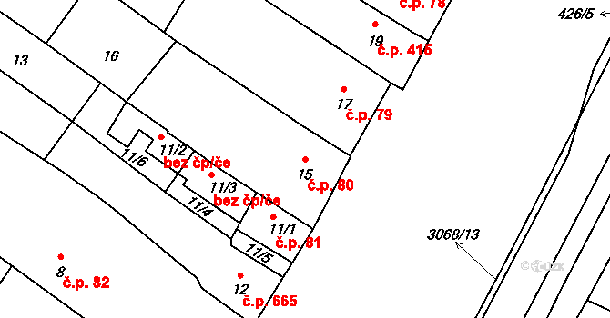Lužice 80 na parcele st. 15 v KÚ Lužice u Hodonína, Katastrální mapa