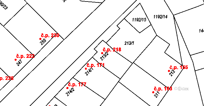 Násedlovice 218 na parcele st. 213/2 v KÚ Násedlovice, Katastrální mapa