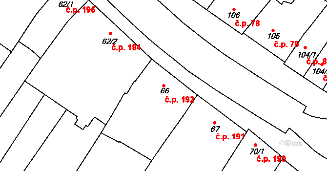 Kyjov 192 na parcele st. 66 v KÚ Kyjov, Katastrální mapa