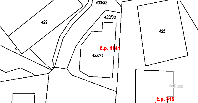 Pohořelice 1141 na parcele st. 433/31 v KÚ Pohořelice nad Jihlavou, Katastrální mapa