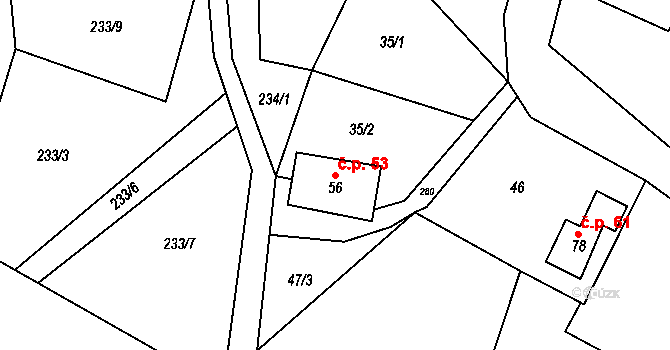 Libchyně 53 na parcele st. 56 v KÚ Libchyně, Katastrální mapa