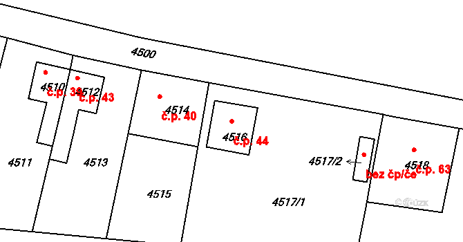 Mimoň V 44, Mimoň na parcele st. 4516 v KÚ Mimoň, Katastrální mapa
