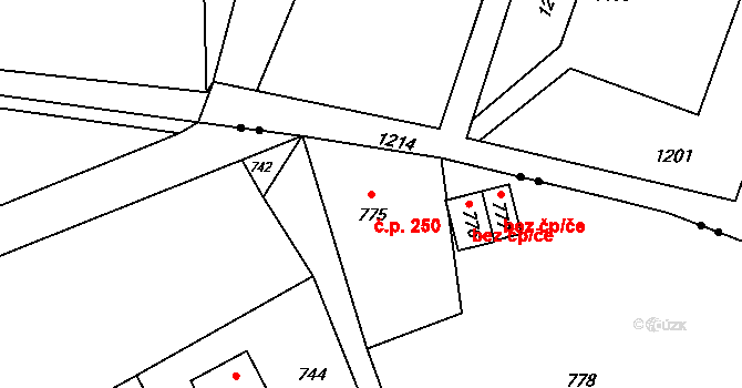 Město 250, Orlová na parcele st. 775 v KÚ Orlová, Katastrální mapa