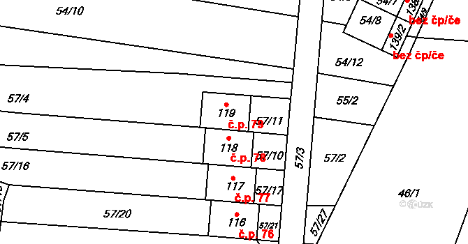 Koválovice u Tištína 79, Koválovice-Osíčany na parcele st. 119 v KÚ Koválovice u Tištína, Katastrální mapa