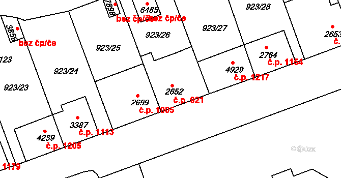 Horka-Domky 921, Třebíč na parcele st. 2652 v KÚ Třebíč, Katastrální mapa