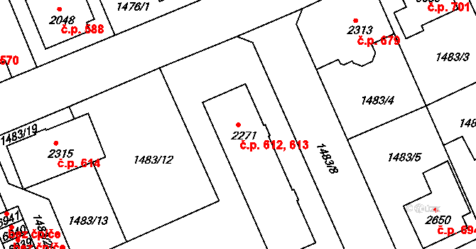 Chrudim III 612,613, Chrudim na parcele st. 2271 v KÚ Chrudim, Katastrální mapa