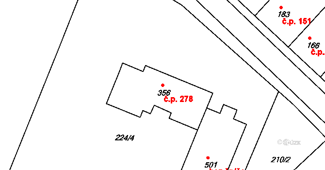 Sady 278, Uherské Hradiště na parcele st. 356 v KÚ Sady, Katastrální mapa