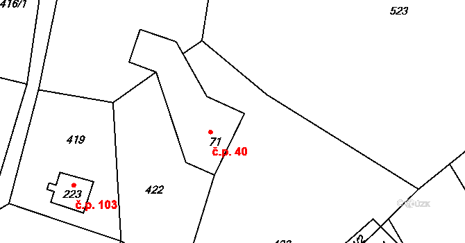 Těpeře 40, Železný Brod na parcele st. 71 v KÚ Chlístov u Železného Brodu, Katastrální mapa