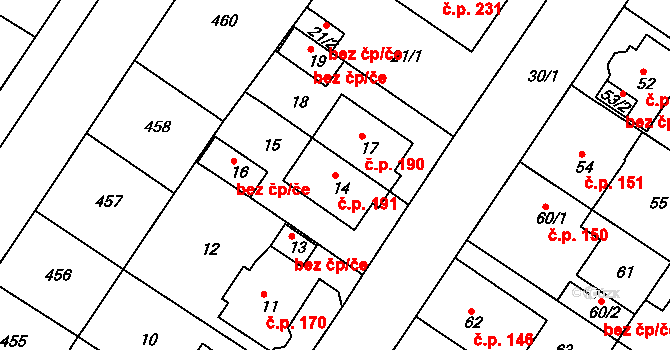 Prosetice 191, Teplice na parcele st. 14 v KÚ Prosetice, Katastrální mapa