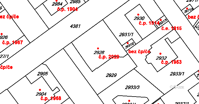 Teplice 2029 na parcele st. 2928 v KÚ Teplice, Katastrální mapa