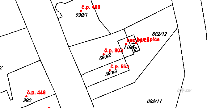 Česká Kamenice 803 na parcele st. 590/2 v KÚ Česká Kamenice, Katastrální mapa